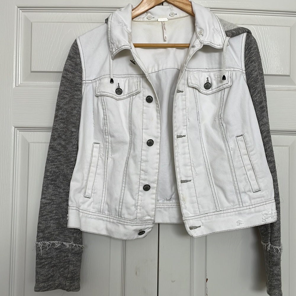 Free People White Denim Knit Jacket Medium